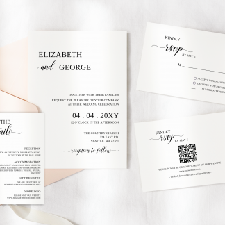 Printable Minimalist Wedding Invitation Bundle Qr Code