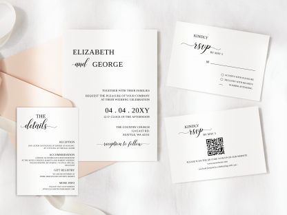 Printable Minimalist Wedding Invitation Bundle Qr Code