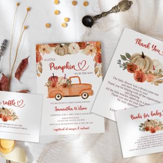 Printable Little Pumpkin Baby Shower Invitation Template Bundle