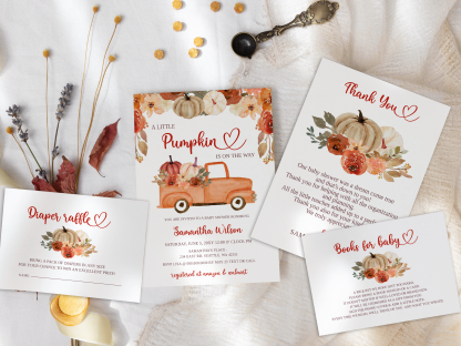 Printable Little Pumpkin Baby Shower Invitation Template Bundle