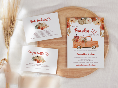 Printable Little Pumpkin Baby Shower Invitation Template Bundle - Image 4