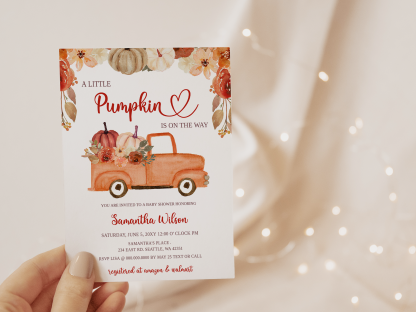 Printable Little Pumpkin Baby Shower Invitation Template Bundle - Image 2