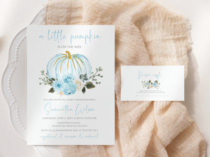 Printable Boy Blue Pumpkin Baby Shower Invitation - Image 2