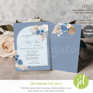 Blue Pampas Baby Shower Invitation Template