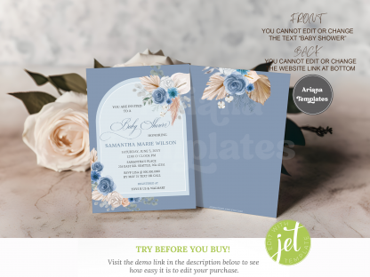 Blue Pampas Baby Shower Invitation Template