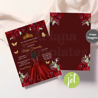 Burgundy Gold Quinceanera Invitation Template