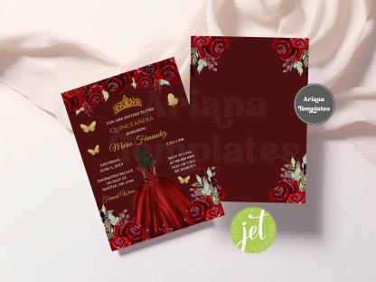 Burgundy Gold Quinceanera Invitation Template