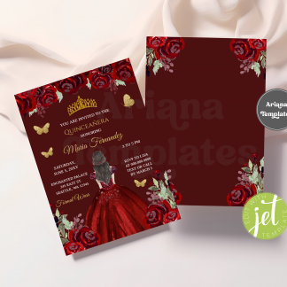 Burgundy Gold Quinceanera Invitation Template