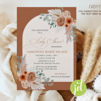 PRINTABLE Gender neutral Boho Pampas Baby Shower Invitation Template