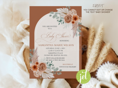 PRINTABLE Gender neutral Boho Pampas Baby Shower Invitation Template