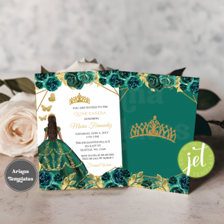 Green Quinceanera Invitation Template