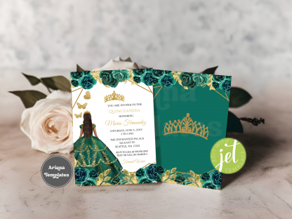 Green Quinceanera Invitation Template