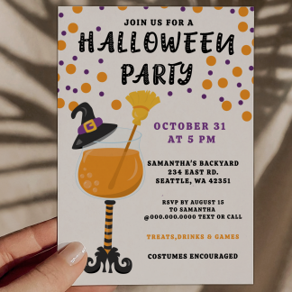 PRINTABLE Orange Ghoulish Drink Halloween Party Invitation Template