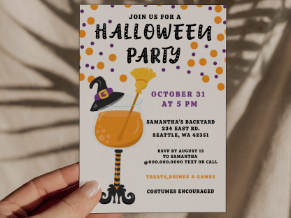 PRINTABLE Orange Ghoulish Drink Halloween Party Invitation Template