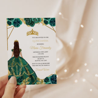 Emerald Quinceanera Dress Invitation Template