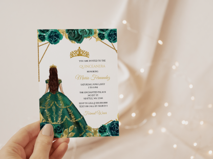 Emerald Quinceanera Dress Invitation Template