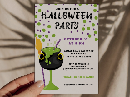 Halloween Invitation Template Green Ghoulish Drink