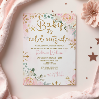 Pink Gold Baby Its Cold Outside Girl Baby Shower Invitation