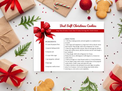 Holiday Recipe Card Template | Christmas Recipe Card | Editable Recipe Card | Multiple Sizes | Instant Download | Red Gift Bow