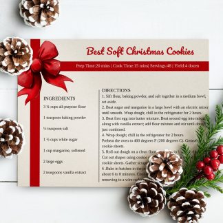 Holiday Recipe Card Template | Christmas Recipe Card | Editable Recipe Card | Multiple Sizes | Instant Download | Red Gift Bow