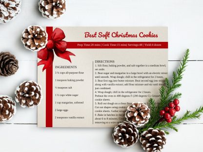 Holiday Recipe Card Template | Christmas Recipe Card | Editable Recipe Card | Multiple Sizes | Instant Download | Red Gift Bow