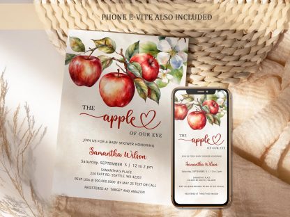 Apple of Our Eye Baby Shower Invitation, Apple Baby Shower Digital Invite Template, Fall Baby Shower Party Instant Download