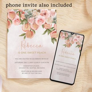 Peach First Birthday Invitation | Editable Digital Template | Printable Invite