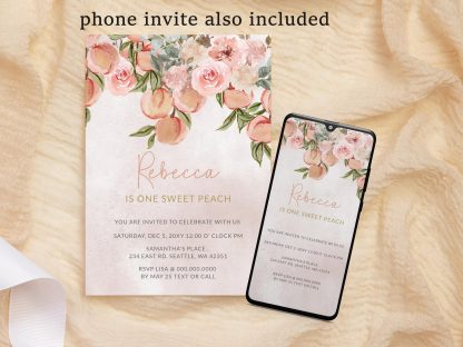 Peach First Birthday Invitation | Editable Digital Template | Printable Invite