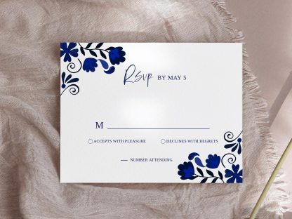 Mexican Blue Talavera Wedding Invitation Set, Qr Code Rsvp, Instant Download