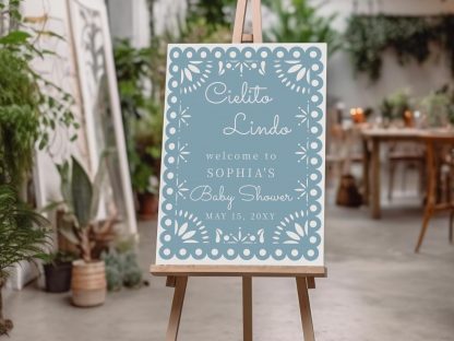 Cielito Lindo Baby Shower Sign, Blue Baby Shower Welcome Sign, Instant Download, Papel Picado, Mexican, Welcome Sign