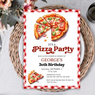 Pizza Dinner Party Invitation, Fun and Colorful Template for Birthday Celebrations, Perfect for Kids or Family Gatherings