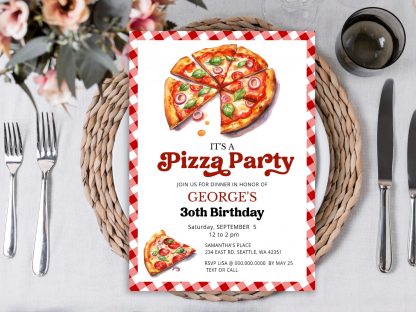 Pizza Dinner Party Invitation, Fun and Colorful Template for Birthday Celebrations, Perfect for Kids or Family Gatherings