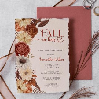 Fall in Love Bridal Shower Invitation Template | Autumn Wedding Shower Invite | Digital Download | Rustic Floral Invite