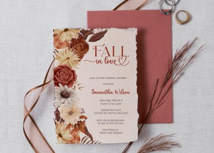 Fall in Love Bridal Shower Invitation Template | Autumn Wedding Shower Invite | Digital Download | Rustic Floral Invite