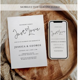 Nothing Fancy Just Love Invitation, Elopement Reception Invite, Minimalist Elopement Announcement Card, Modern Reception Invite