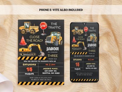 Construction Birthday Invitation | Editable Digital Template | Printable Card