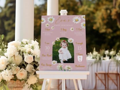 Daisy Birthday Milestone Photo Sign Template - Beautiful Floral Design for Amazing First Birthday Celebrations - Perfect Gifts for Parents