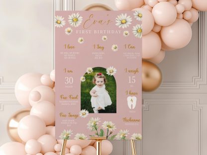 Daisy Birthday Milestone Photo Sign Template - Beautiful Floral Design for Amazing First Birthday Celebrations - Perfect Gifts for Parents