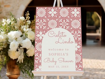 Pink Cielito Lindo Baby Shower Sign, Pink Baby Shower Welcome Sign, Instant Download, Talavera, Mexican, Welcome Sign