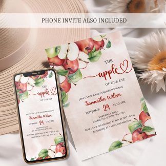 Apple of Our Eye Baby Shower Invitation, Apple Baby Shower Digital Invite Template, Fall Baby Shower Party Instant Download