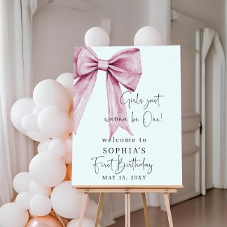 Pink Bow Birthday Sign Bundle, 1st Birthday, First Birthday Sign, Pink Bow Sign Template, Girls Just Wanna Be ONE