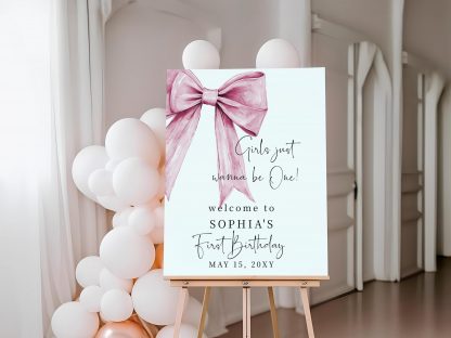 Pink Bow Birthday Sign Bundle, 1st Birthday, First Birthday Sign, Pink Bow Sign Template, Girls Just Wanna Be ONE