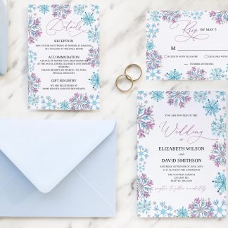 Winter Wedding Invitation Template | Christmas Wedding Invitation Set | Editable Snowflake Winter Wedding Invite Suite | RSVP QR code