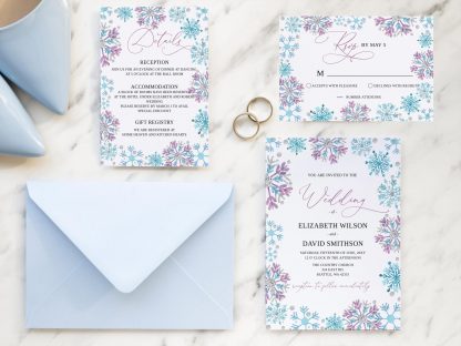 Winter Wedding Invitation Template | Christmas Wedding Invitation Set | Editable Snowflake Winter Wedding Invite Suite | RSVP QR code