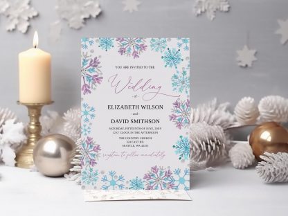 Winter Wedding Invitation Template | Christmas Wedding Invitation Set | Editable Snowflake Winter Wedding Invite Suite | RSVP QR code