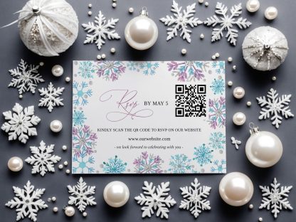 Winter Wedding Invitation Template | Christmas Wedding Invitation Set | Editable Snowflake Winter Wedding Invite Suite | RSVP QR code