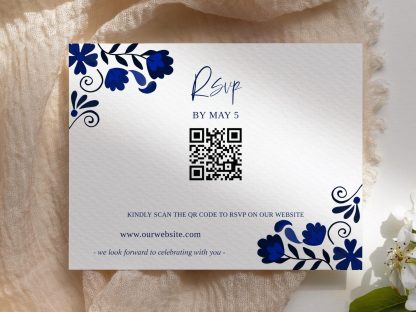 Mexican Blue Talavera Wedding Invitation Set, Qr Code Rsvp, Instant Download