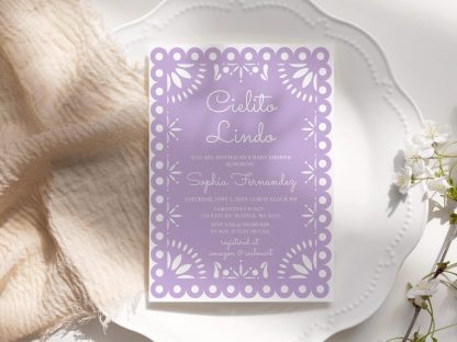 Cielito Lindo Baby Shower Invitation Light Purple, Girl Baby Shower Invitation, Instant Download, Papel Picado Invitation, Mexican