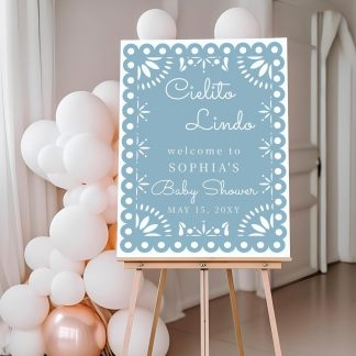 Cielito Lindo Baby Shower Sign, Blue Baby Shower Welcome Sign, Instant Download, Papel Picado, Mexican, Welcome Sign