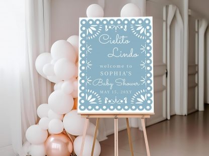 Cielito Lindo Baby Shower Sign, Blue Baby Shower Welcome Sign, Instant Download, Papel Picado, Mexican, Welcome Sign